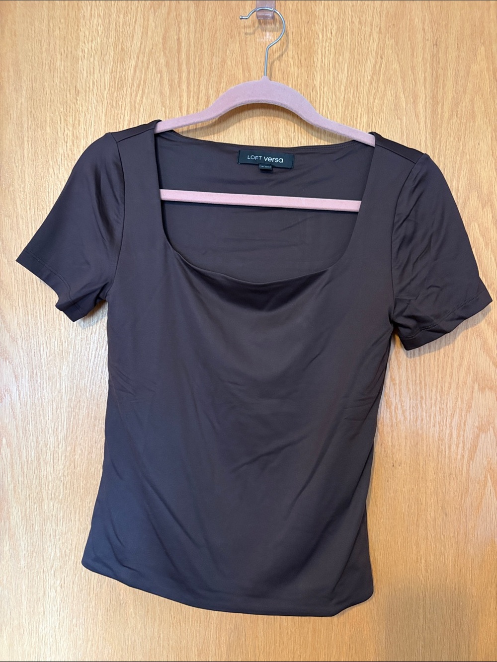 Brown Square Neck Short Sleeve Top